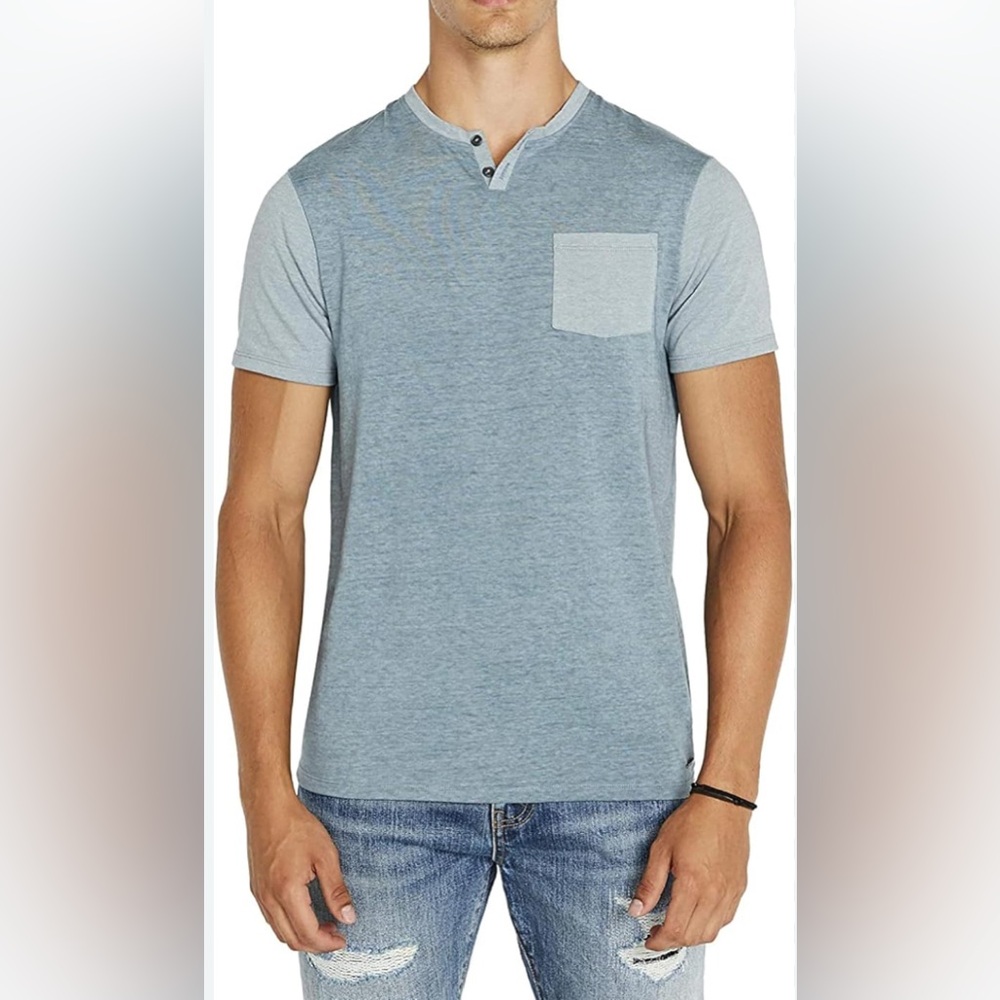 🔵 Buffalo David Bitton Light Blue Henley Tee XL – Soft Casual